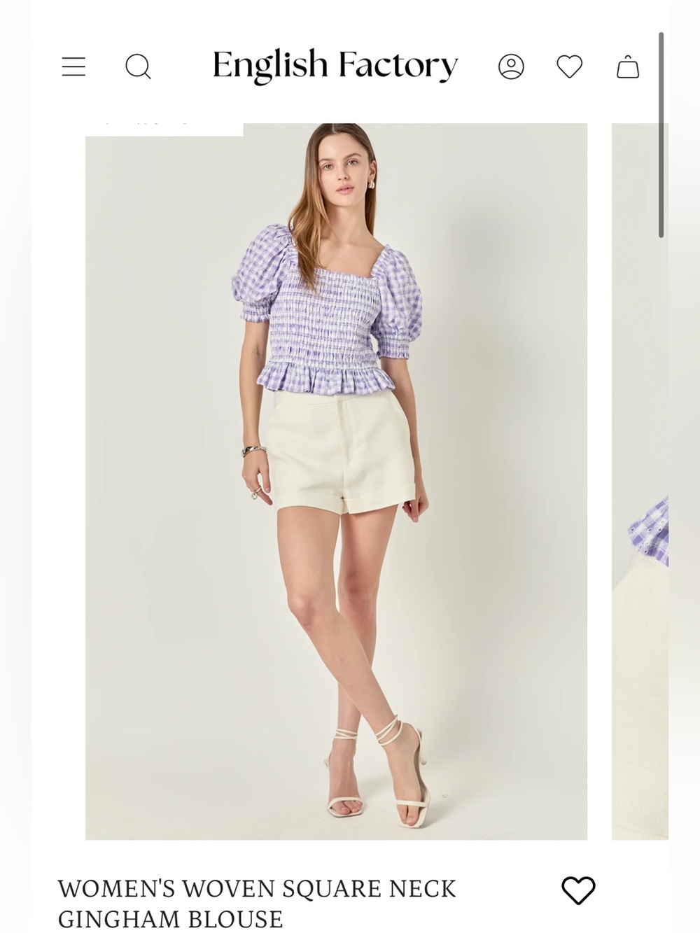English Factory purple gingham puff sleeve top